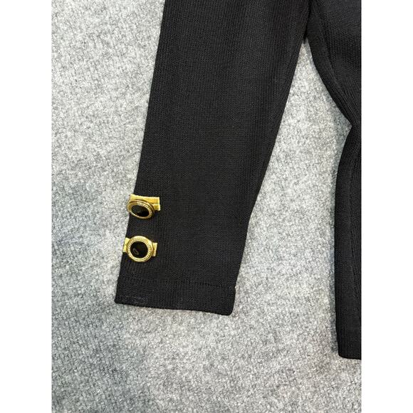 Rare St John Collection Marie Gray 2 pc Knit Suit Jacket Skirt Sz 14 Black Gold - Picture 12 of 13